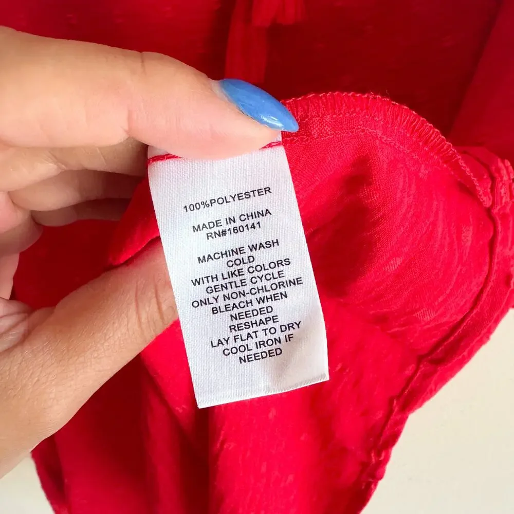 89th & Madison Red Swiss Dot Tie Neck Blouse - 1X - NWT